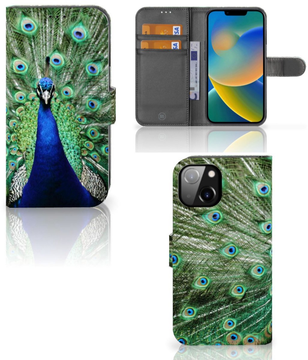 Apple iPhone 14 Telefoonhoesje met Pasjes Pauw