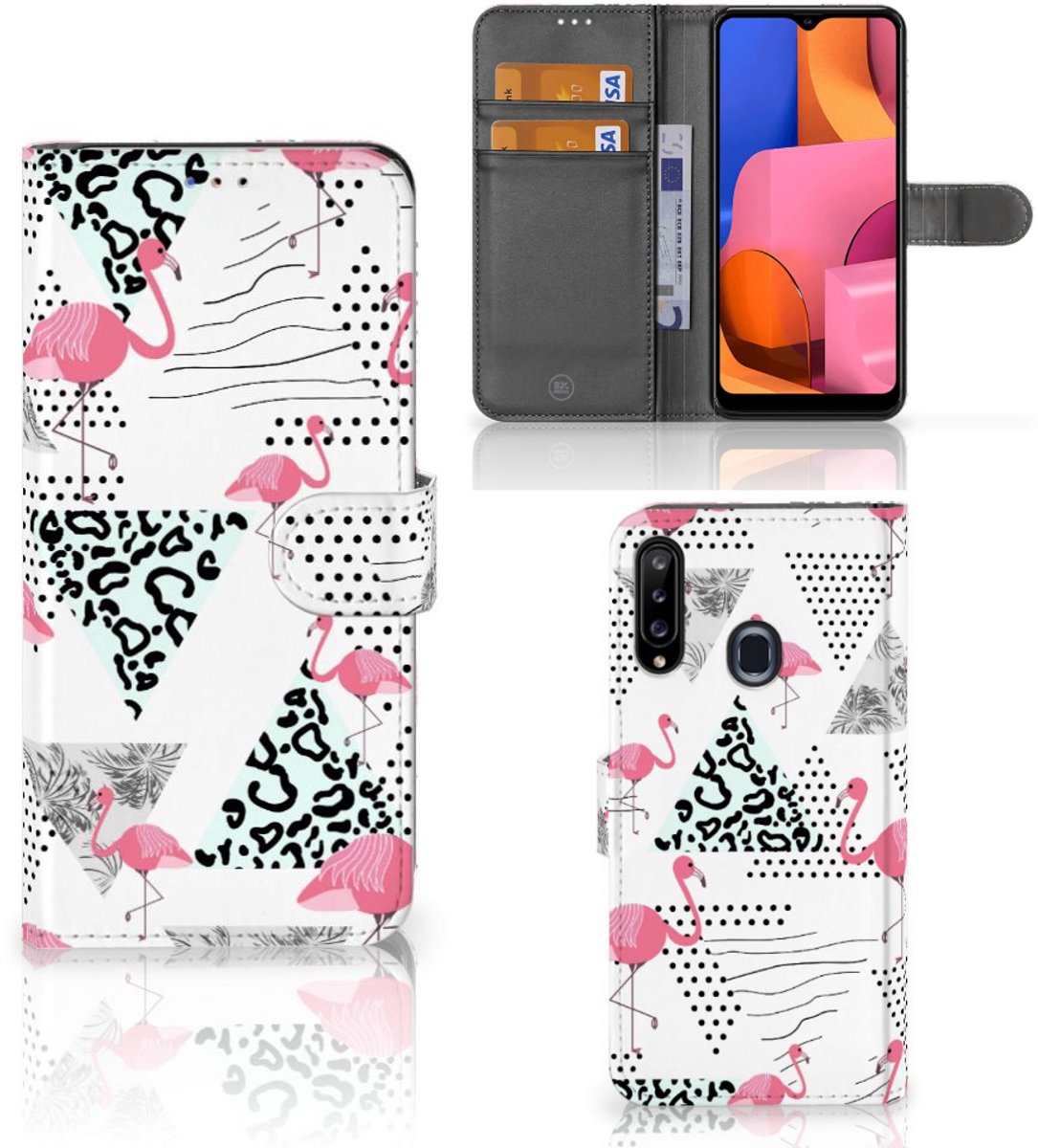 Samsung Galaxy A20s Telefoonhoesje met Pasjes Flamingo Triangle
