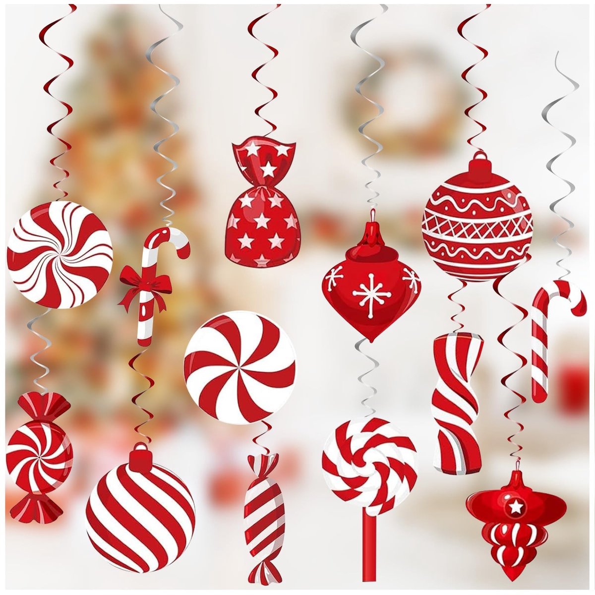 Cosensi - Kerstdecoratie - Hangende Swirls - Feestelijke sfeer - Rood - Kerstversiering - Perfect voor kerstfeest - 26 stuks