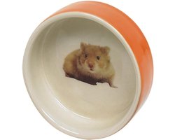 Hamster Voederstation - Voerbak Knaagdier - Voeren Hamster - Zwaar Keramiek - Diameter 7.5cm - Oranje