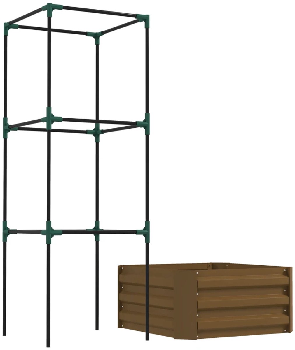 Plantenbak met Klimrek - Bloembak met Klimhulp - Tuinrek - Tuinbed - Plantenrek - Weerbestendig - Perfect voor Bloemen en Klimplanten – voor Tuin, Terras & Balkon - 61 x 61 x 140 cm - Bruin