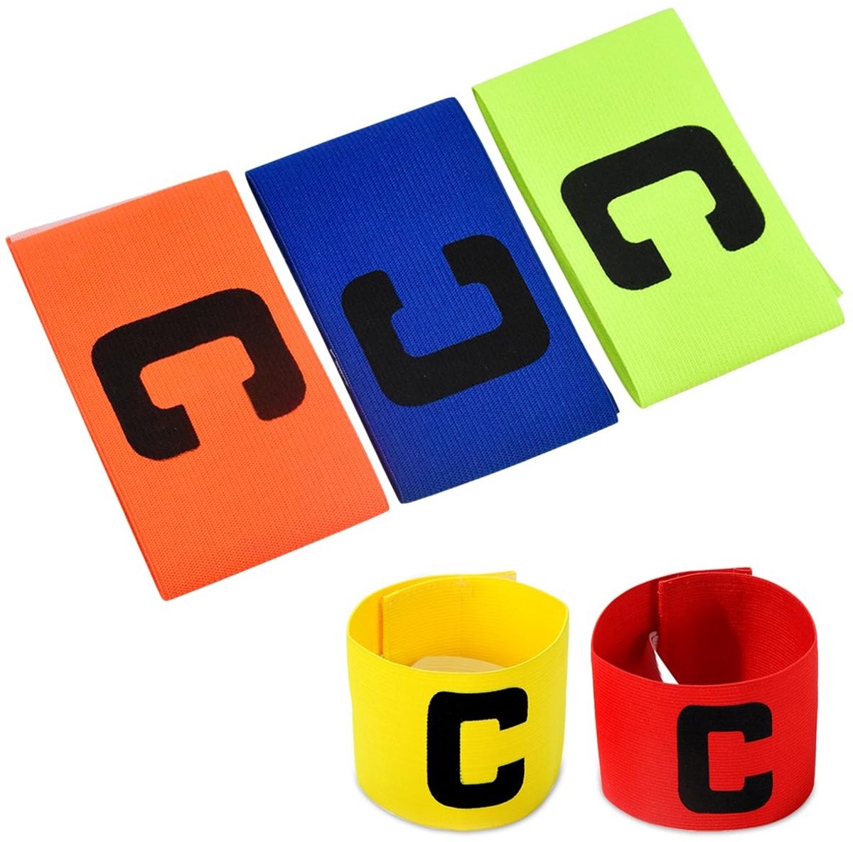 Allecto - - Football Captain Bracelet - 5-delige set - Unisex-Youth - Kleur: Rood, Oranje, Geel, Blauw, Groen - Perfect voor jonge voetbalfans - Idea.
