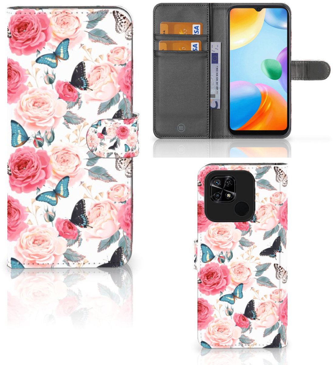 Xiaomi Redmi 10C Hoesje Butterfly Roses