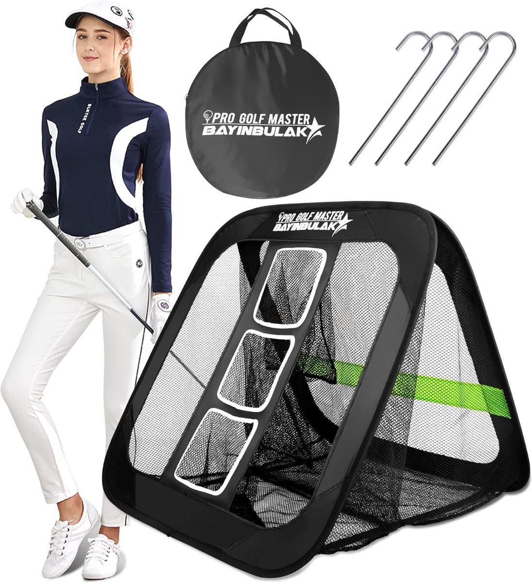 Golf Oefennet - Golf Chipping Net - 2-in-1 Trainingsnet - 76 x 76 cm - Golfnet voor Achtertuin - Driving & Chipping Praktijk - Golf Accessoires - Indoor & Outdoor - Cadeau voor Mannen - Draagbaar & Opvouwbaar - Golf Training - 1 Stuk