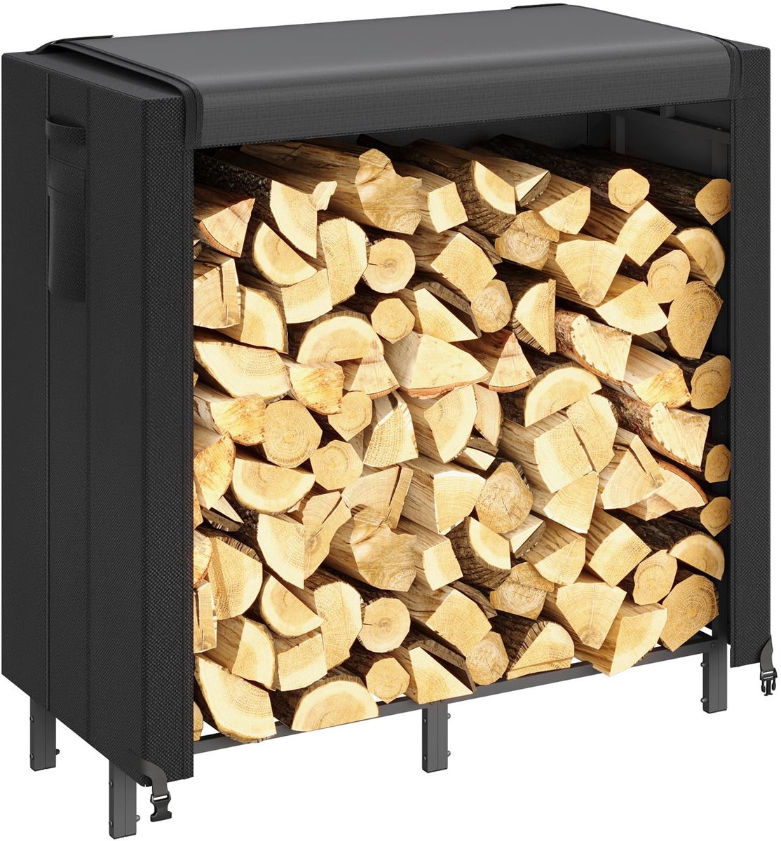 NTHProducts - Houten Opslagbox - Buitenhaard Houtopslag - Waterdicht - Zwart - Tuinaccessoire - Voor binnen en buiten - 122x58.5x122cm