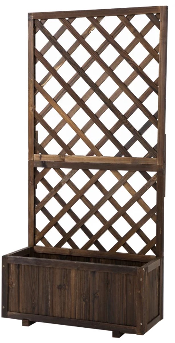 Plantenbak met Klimrek - Bloembak - Tuinrek - Tuinbed - Leiplantenbak - Plantenrek - Perfect voor Bloemen en Klimplanten – voor Tuin, Terras & Balkon - Hout - 72,5 x 31,5 x 149,5 cm - Bruin