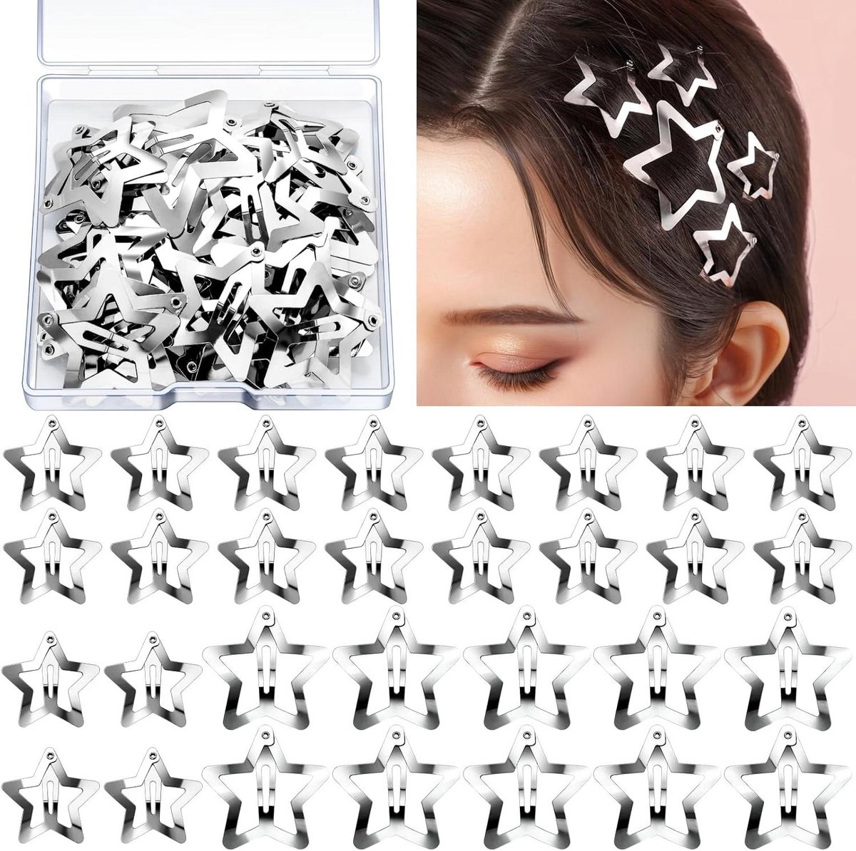 Ster Haarclips Set - Y2K Sieraden - Feest Accessoires - 30 Stuks - 3.5 cm - Zilver