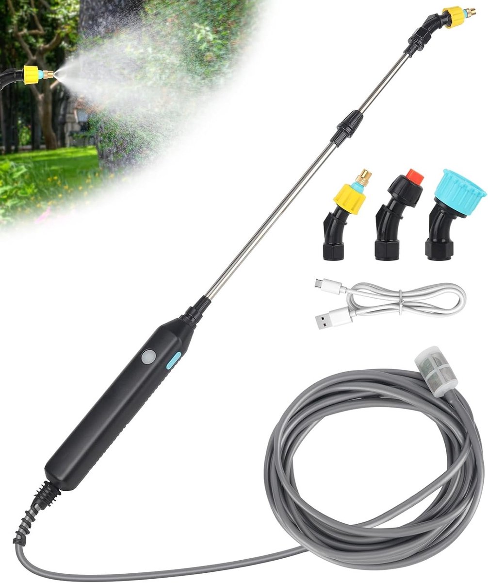 Draadloze Drukspuit, 3.7 V, Elektrische Tuinspuit met 3 m Slang en 3 Doppen voor Tuin, Gazon en Onkruidbestrijding