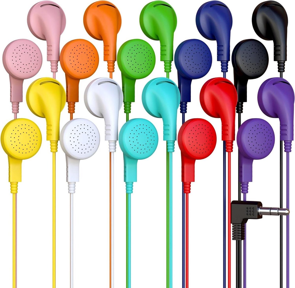 Bulk Koptelefoons - Oordopjes Set - Klassikaal Gebruik - Individueel Verpakt - 20 Stuks - Gemengde Kleuren