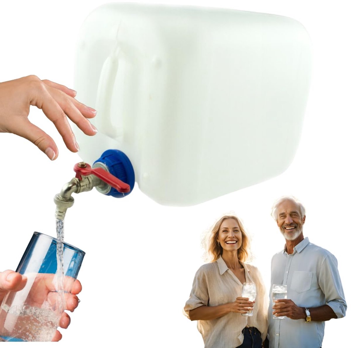 Anwicar Jerrycan voor Water - 20 L - Watercontainer met Kraantje en Dop - Waterdispenser Camping - Wit