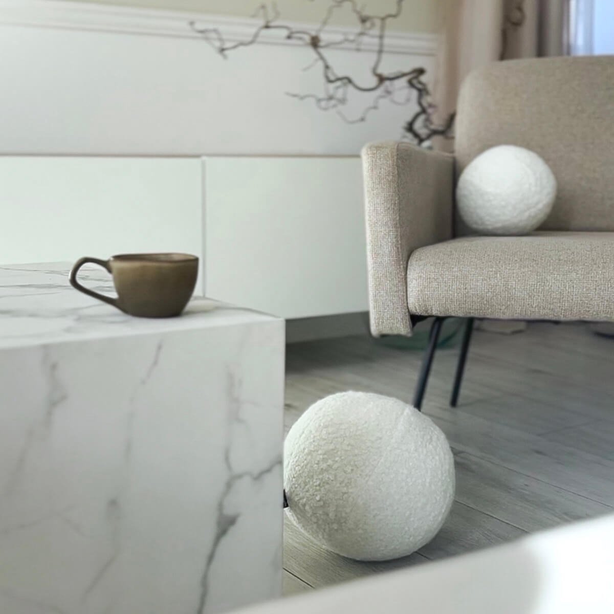 Decordruk Soft Loop Serie - Decoratieve Kussen - Biały - Pętelkowe Tkanina - Ø 30 cm