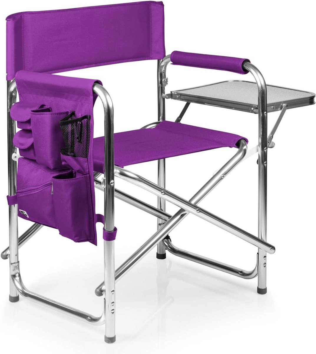 Sportstoel met bijzettafel - Campingstoel strandstoel - Buitenactiviteiten ontspannen - Lichtgewicht aluminium frame - Extra brede zitting - Paars