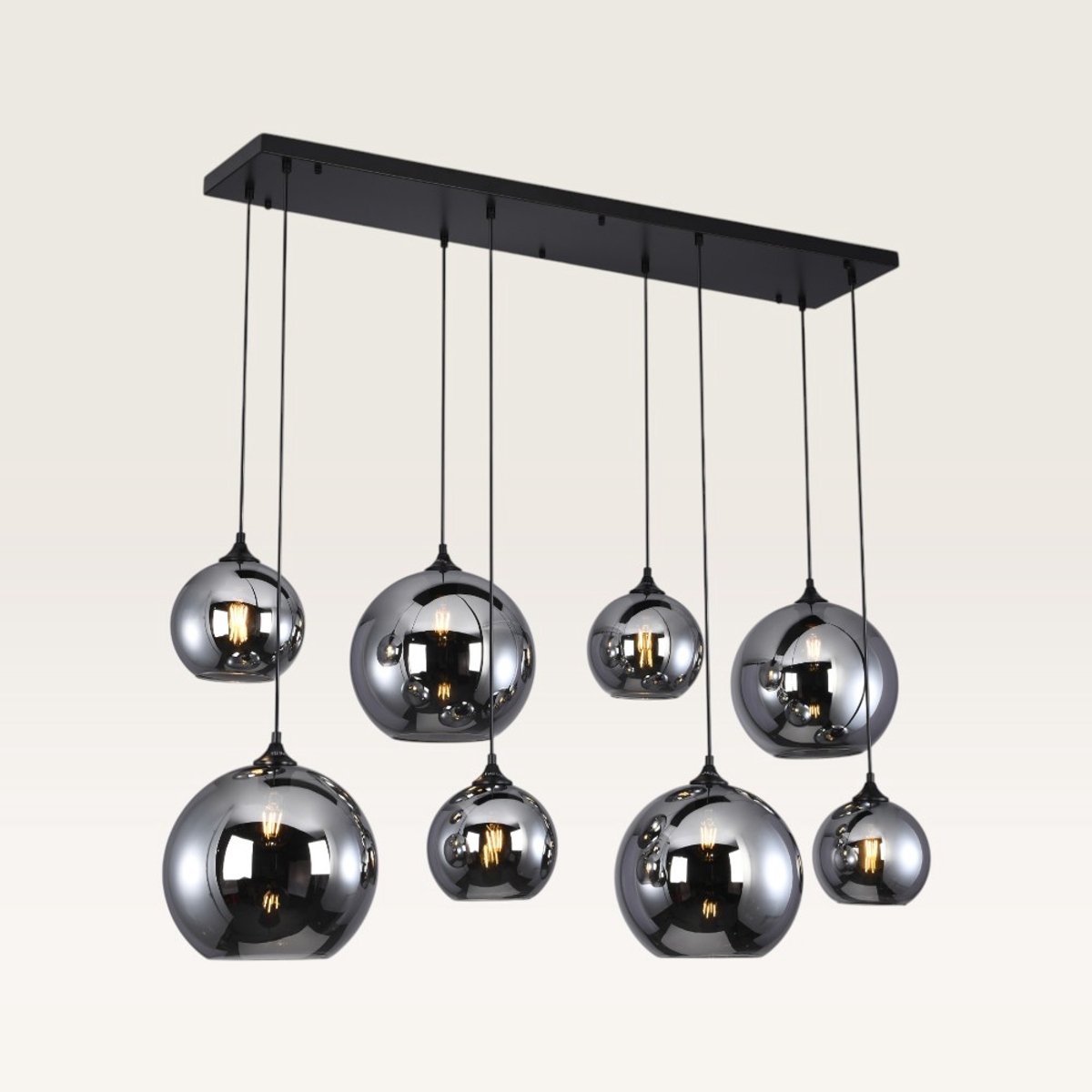 Lusenz - Hanglamp eettafel - 8 lichts smoke glas - Design hanglamp - E27 Fitting - Dimbaar - Voor Eetkamer, gang, woonkamer, slaapkamer - Hoogte verstelbaar - Modern - Zwarte hanglamp