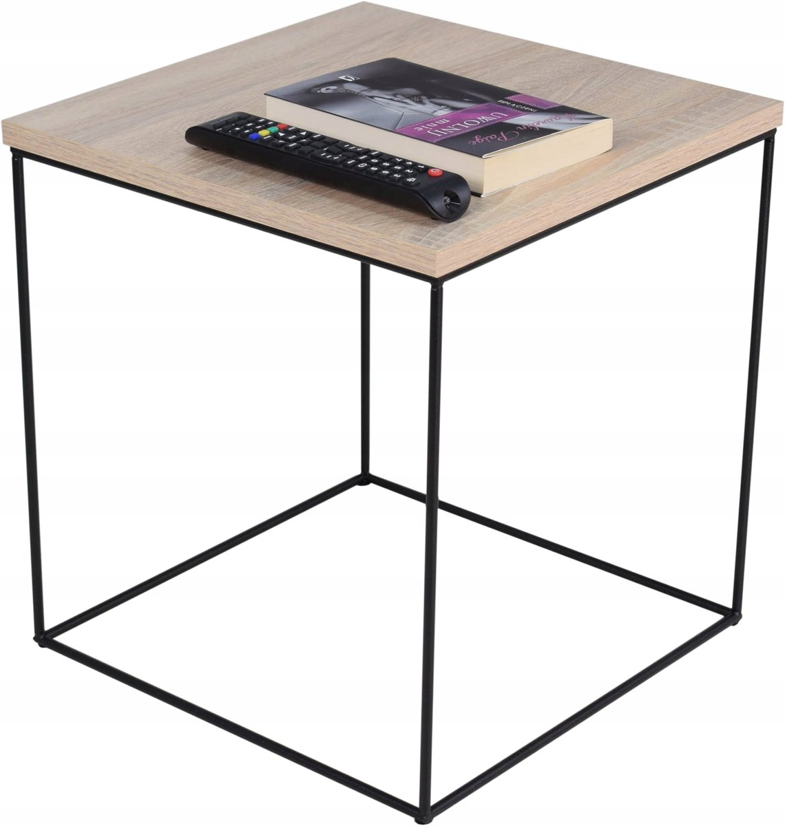 FutuStal - Stalen Bijzettafel - Zwart - 40x40 cm - Dąb Sonoma