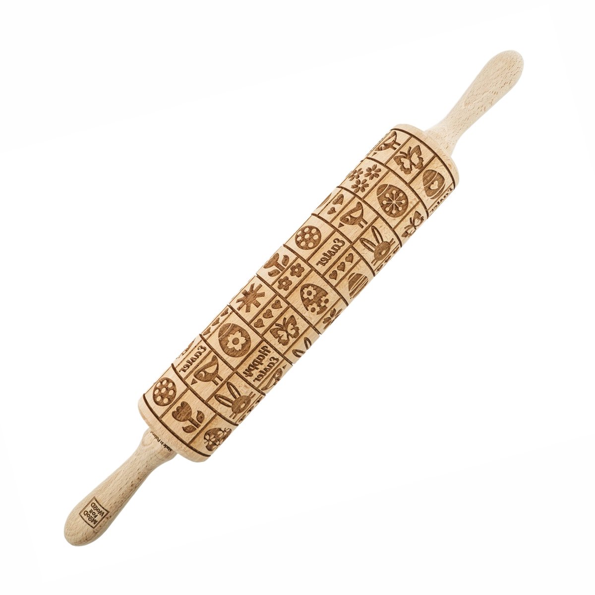 MoodForWood - Houten Deegroller - Gegraveerd - 43 cm - Handvatten - Pasen
