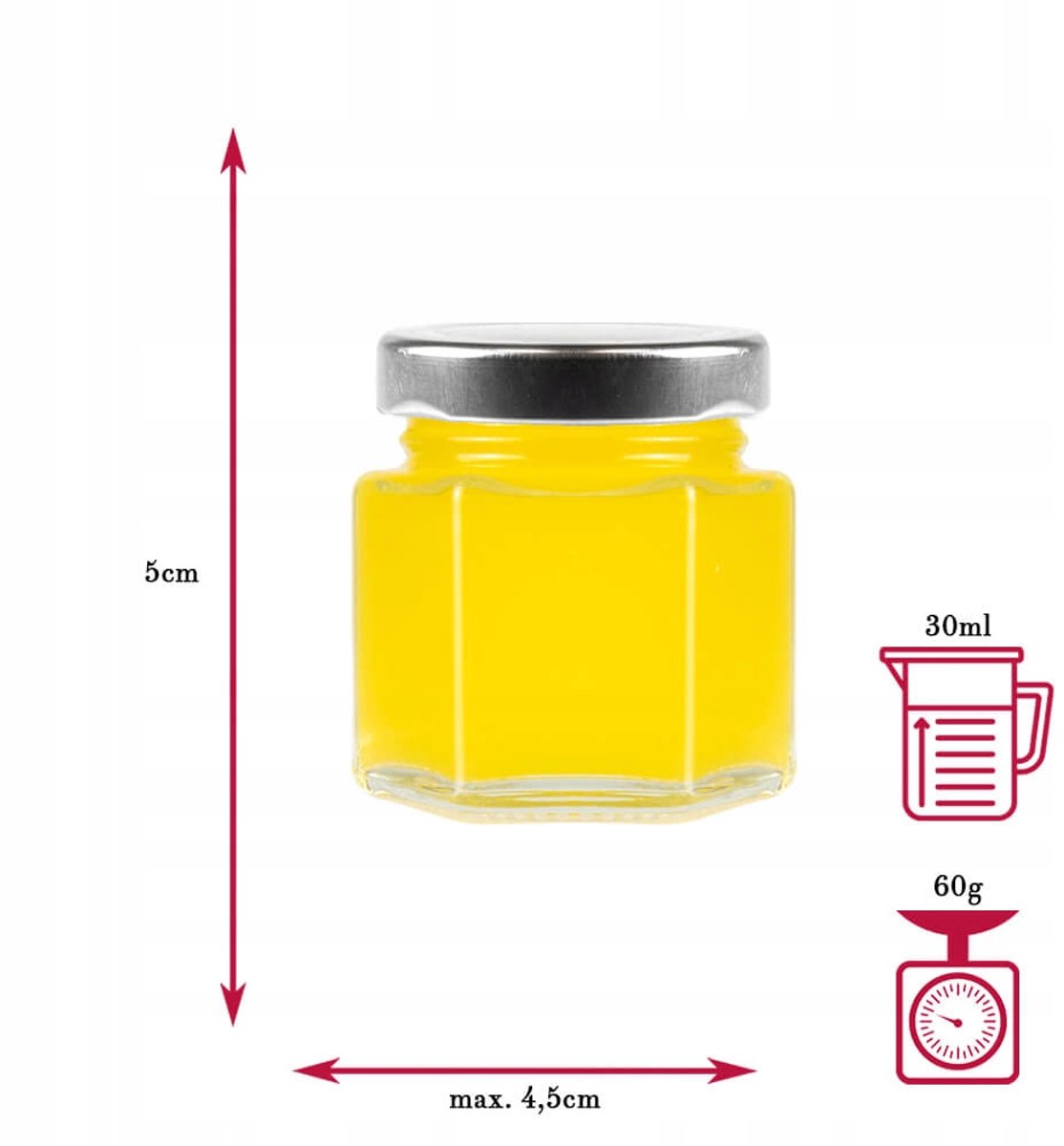 Sześciokąt Serie - Glazen Pot - 30ml - Zeskantig - Met Zilveren Deksel