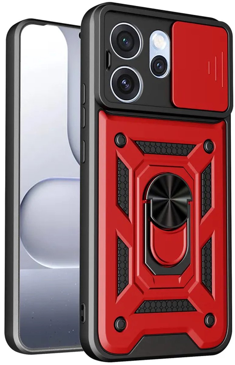 MobyDefend Hoesje - Geschikt voor Oppo Reno15 Pro - Pantsercase Met Draaibare Ring - Rood