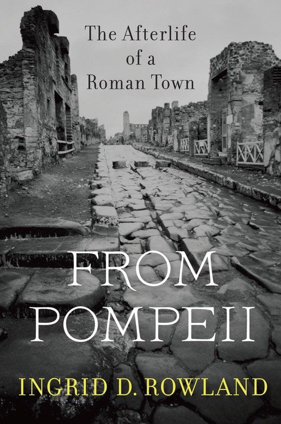 Boekomslag voor "The Afterlife of a Roman Town: From Pompeii" van Ingrid D. Rowland, met een foto van de geplaveide straat van Pompeii.