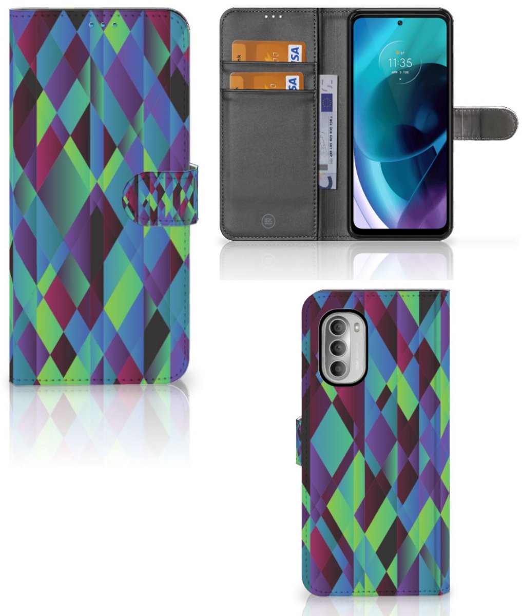 Motorola Moto G51 5G Book Case Abstract Green Blue