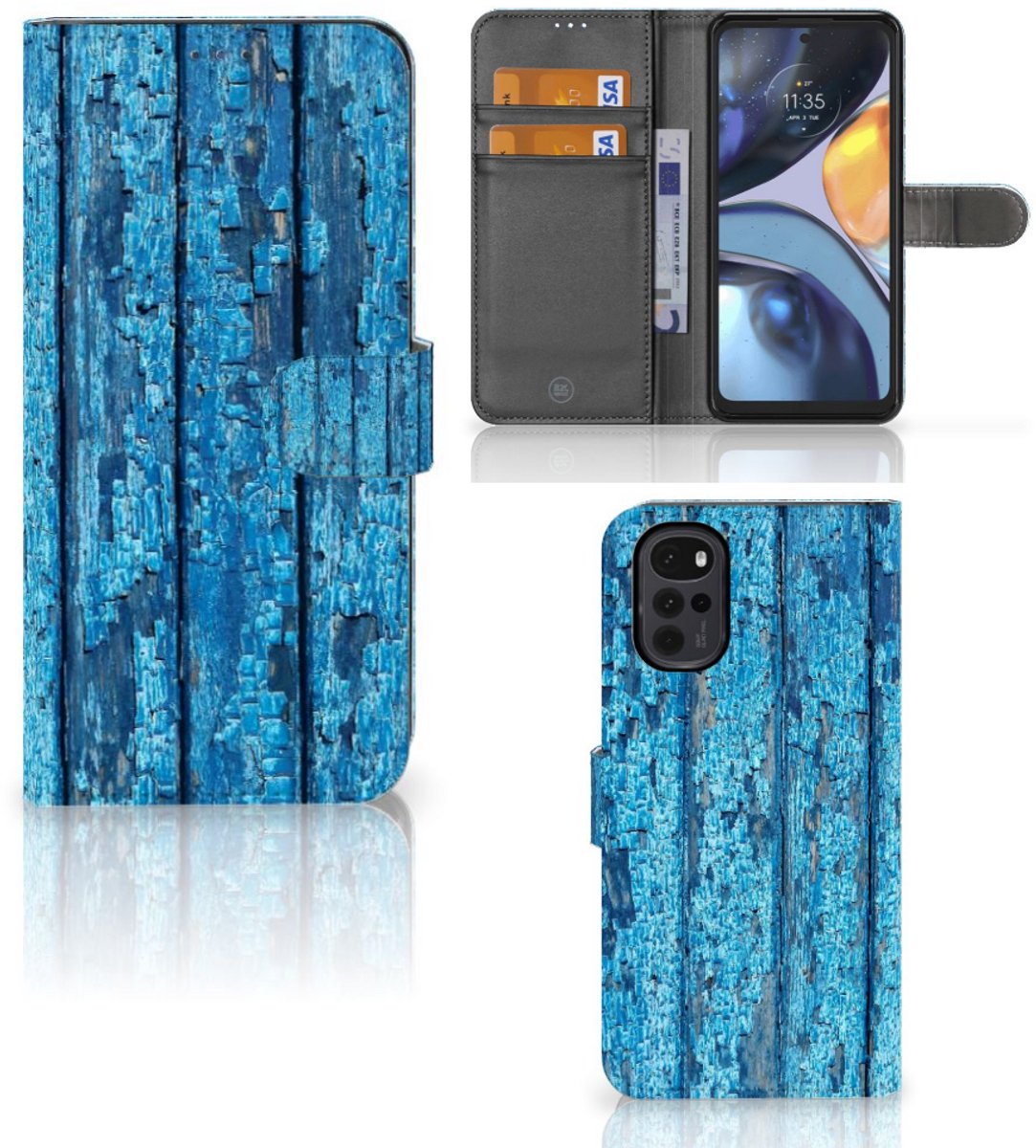 Motorola Moto G22 Book Style Case Wood Blue