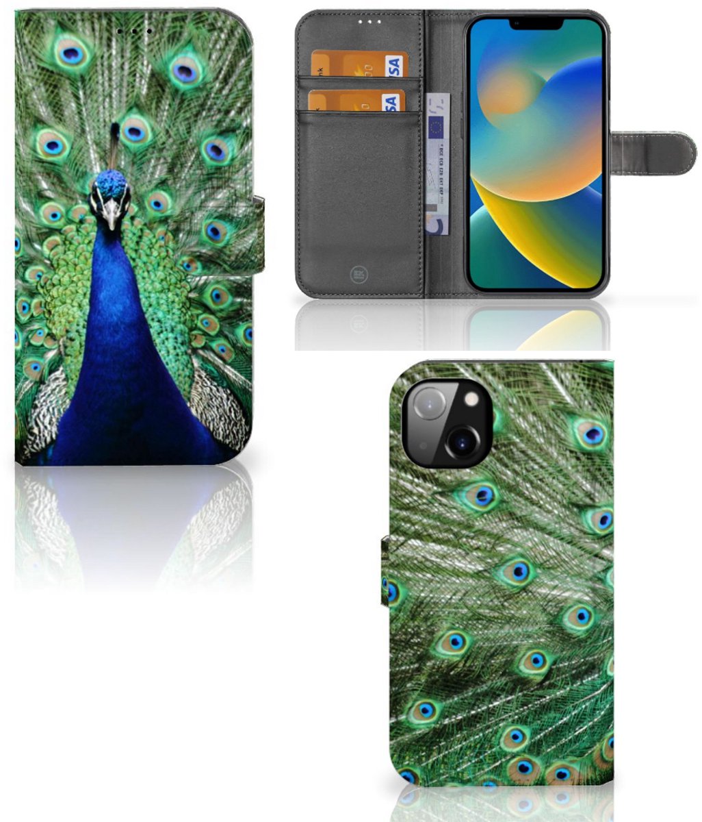 iPhone 14 Plus Telefoonhoesje met Pasjes Pauw