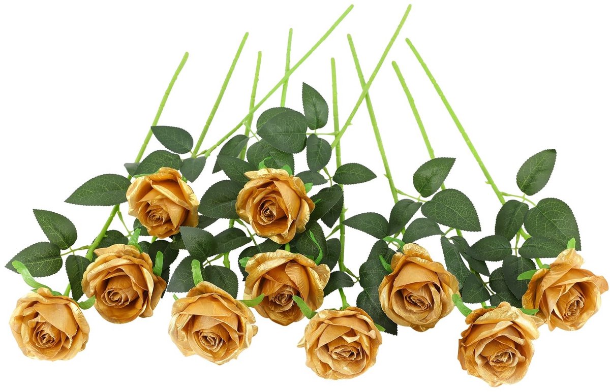 Cosensi - Kunstbloemen - Rozenboeket - Perfect voor bruiloften - Goud - Kunstbloemen voor decoratie - Geschikt voor binnen en buiten - 10 stuks