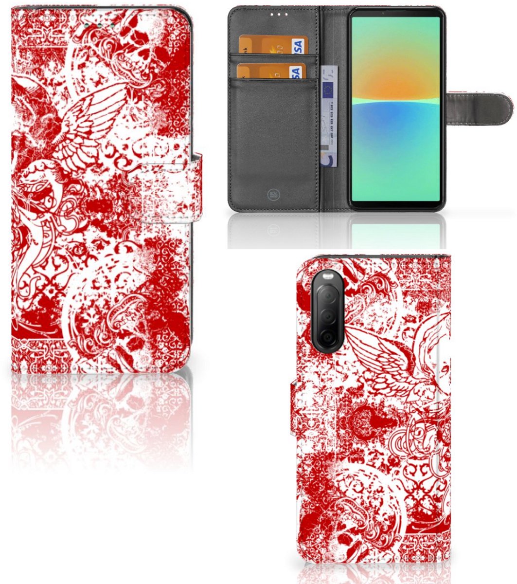 Telefoonhoesje met Naam Sony Xperia 10 IV Angel Skull Rood