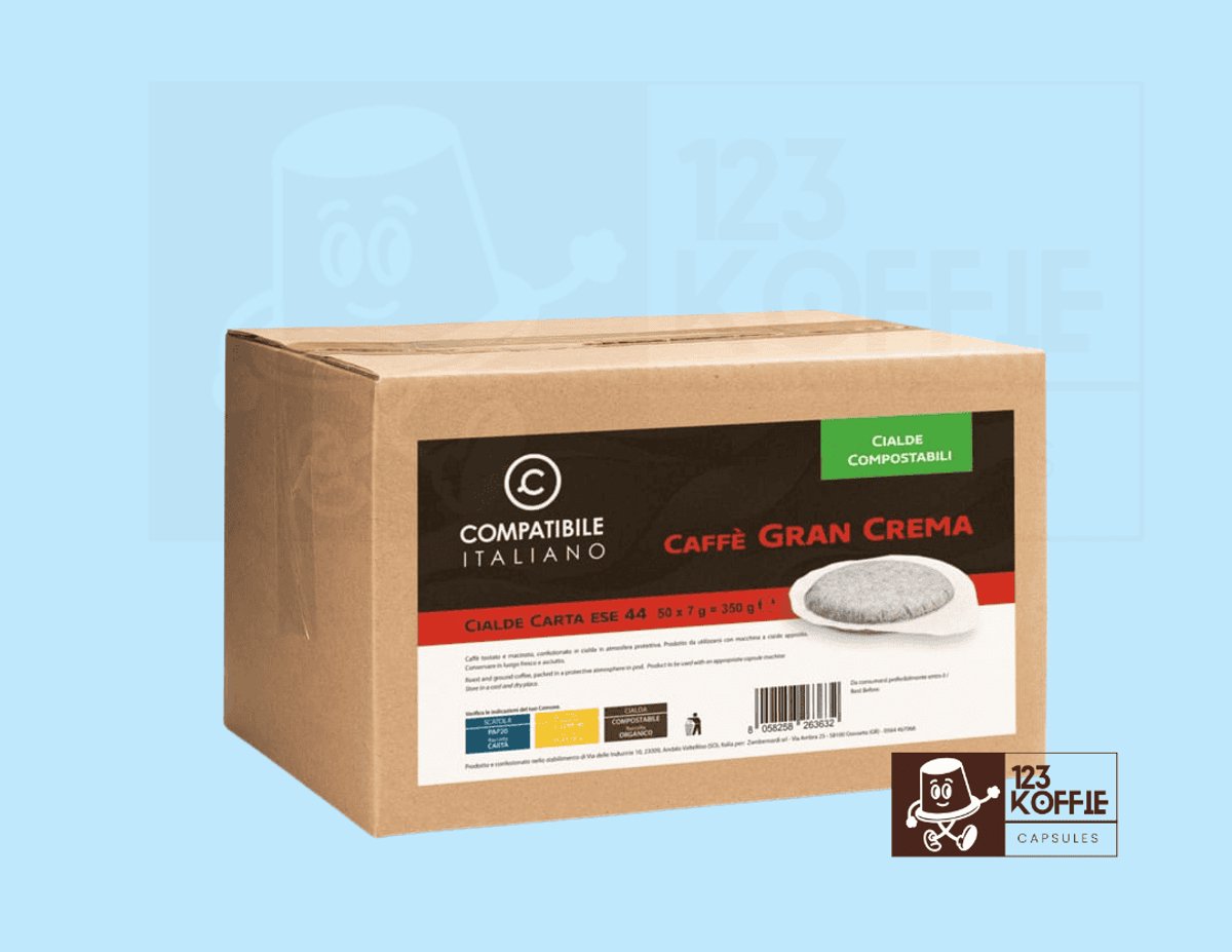 Compatibile Italiano Caffè Gran Crema ESE 44 mm Pads | 50 x Koffiepads – Gebalanceerde Blend met Cacao & Granen