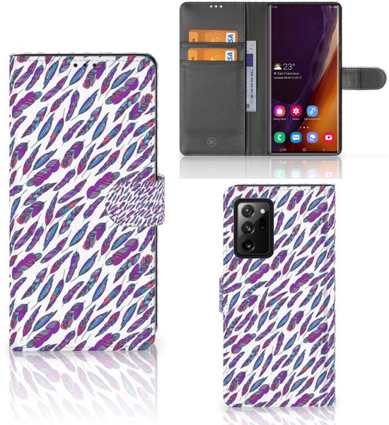 Portefeuille Samsung Galaxy Note20 Ultra Coque Compatible avec Plumes Couleur