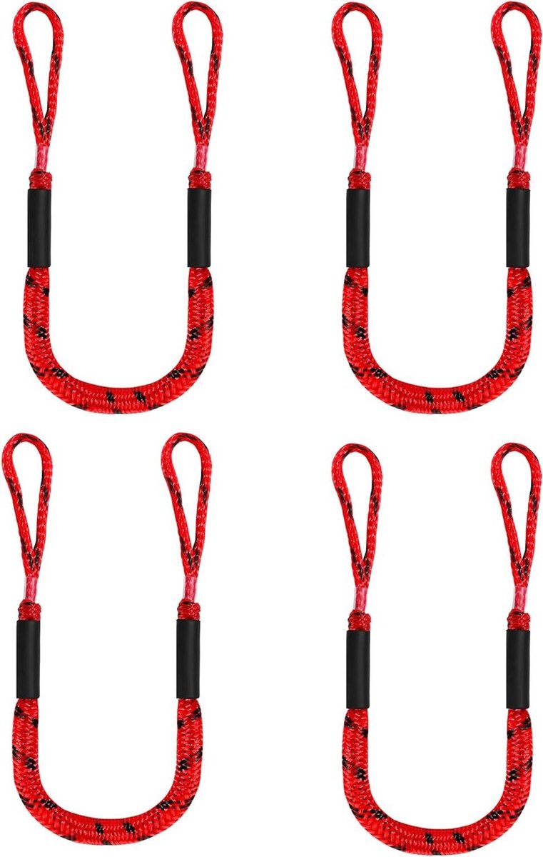 Bungee Docklijnen - Aanleglijnen Boot - Boot Aanmeren - Geïntegreerde Schokdemper - 120 cm (170 cm uitgerekt) - Rood en Zwart