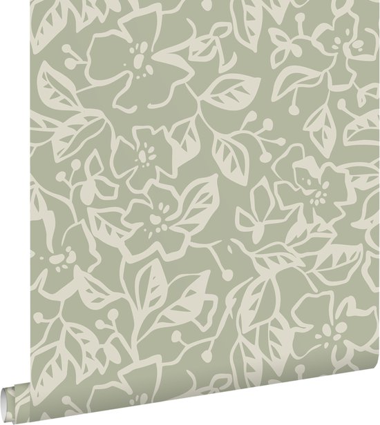 ESTAhome papier peint feuilles et fleurs vert menthe - 50 x 900 cm - 131372