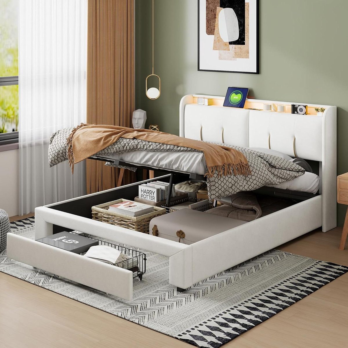 Tweepersoonsbed met Lades - Opbergbed Bedframe - Slaapkamer Organiseren - Geïntegreerde US