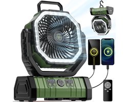 Camping Ventilator – 20000mAh Oplaadbare Accu Ventilator Met LED Lantaarn – Draagbare Buiten Tentventilator Met Ophanghaak, 4 Snelheden, Afstandsbediening