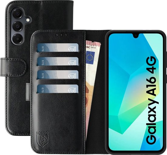 Samsung Galaxy A16 hoesje Rosso Element kunstleer wallet book case 3 pasjes magneetstand zwart