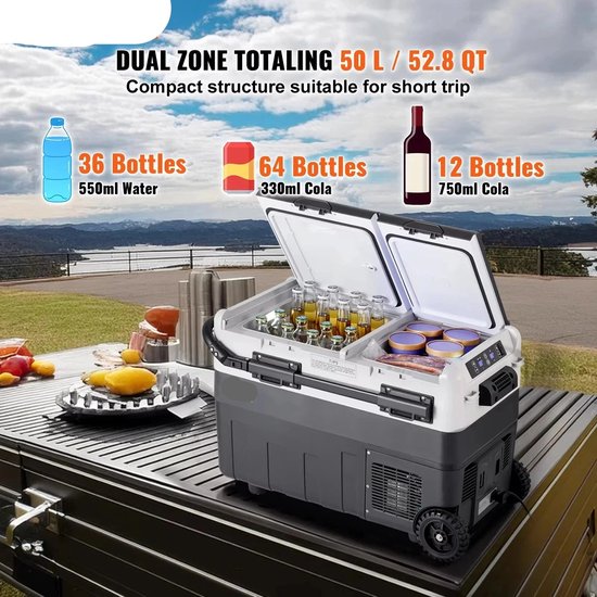 Auto Koelkast - Auto Koelbox Compressor - Camping Koelkast - met Wielen - 12V/24V - 50L - Draagbare - Koelen en Vriezen - -20°C tot +20°C - Energiezuinig - Voor Auto - Camper - en Camping — afbeelding 2
