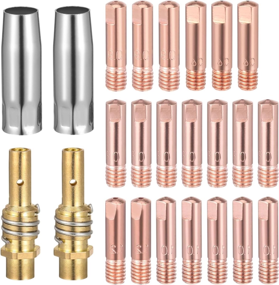24-delige MIG/MAG lasaccessoireset met 20 verbruiksonderdelen, 5 lasnozzles en 2 isolatoren voor optimale lasprestaties