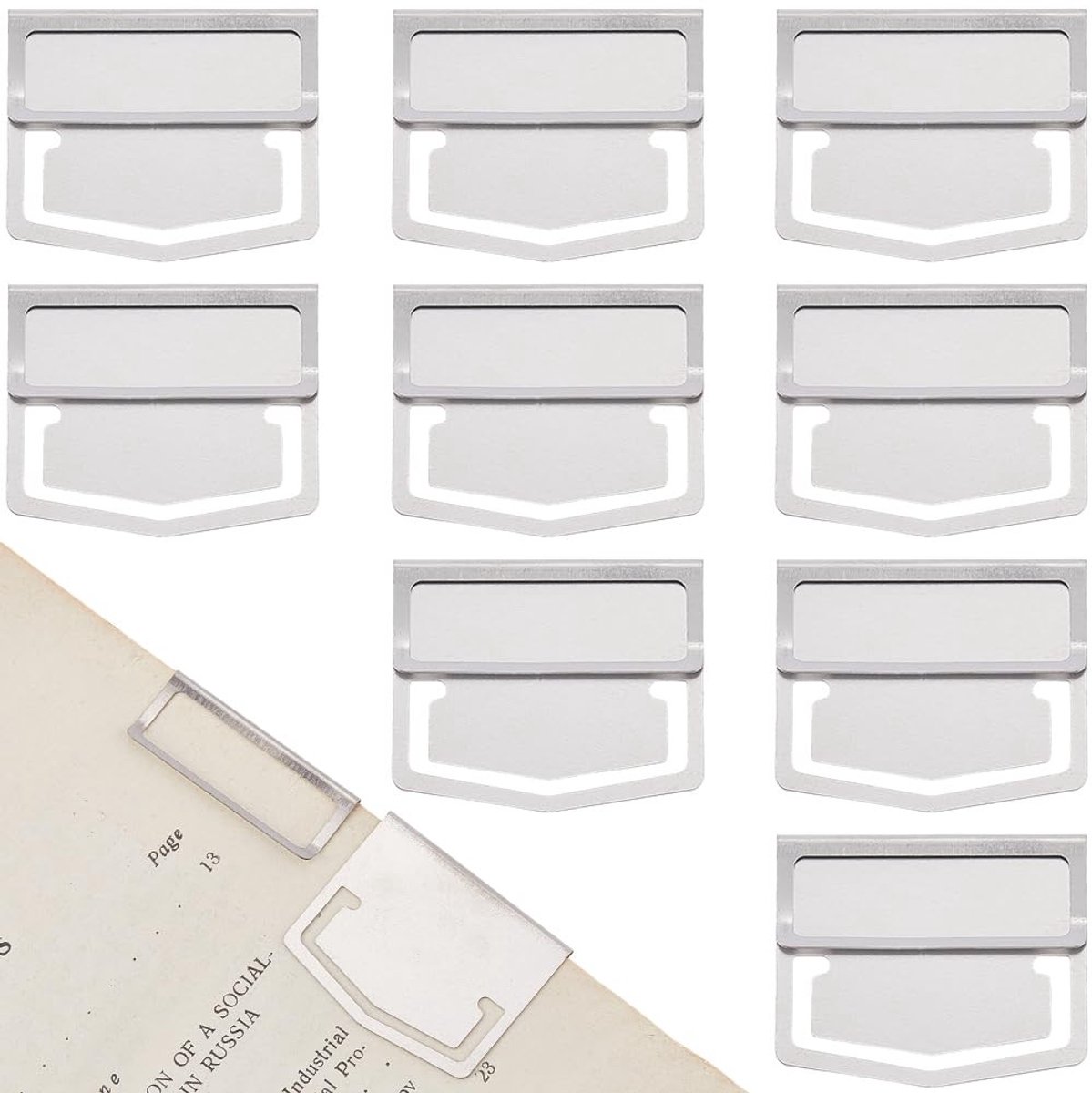CRASPIRE 14 Pcs Metalen Boekpagina Clips - Retro Index Tabs in RVS voor Notities en Planners