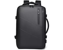 Luxe Laptop Rugzak 15.6 inch – Waterdicht – USB Oplaadpoort – Anti-Diefstal – Uitbreidbaar (10cm) – Zakelijke & Reis Backpack – Zwart