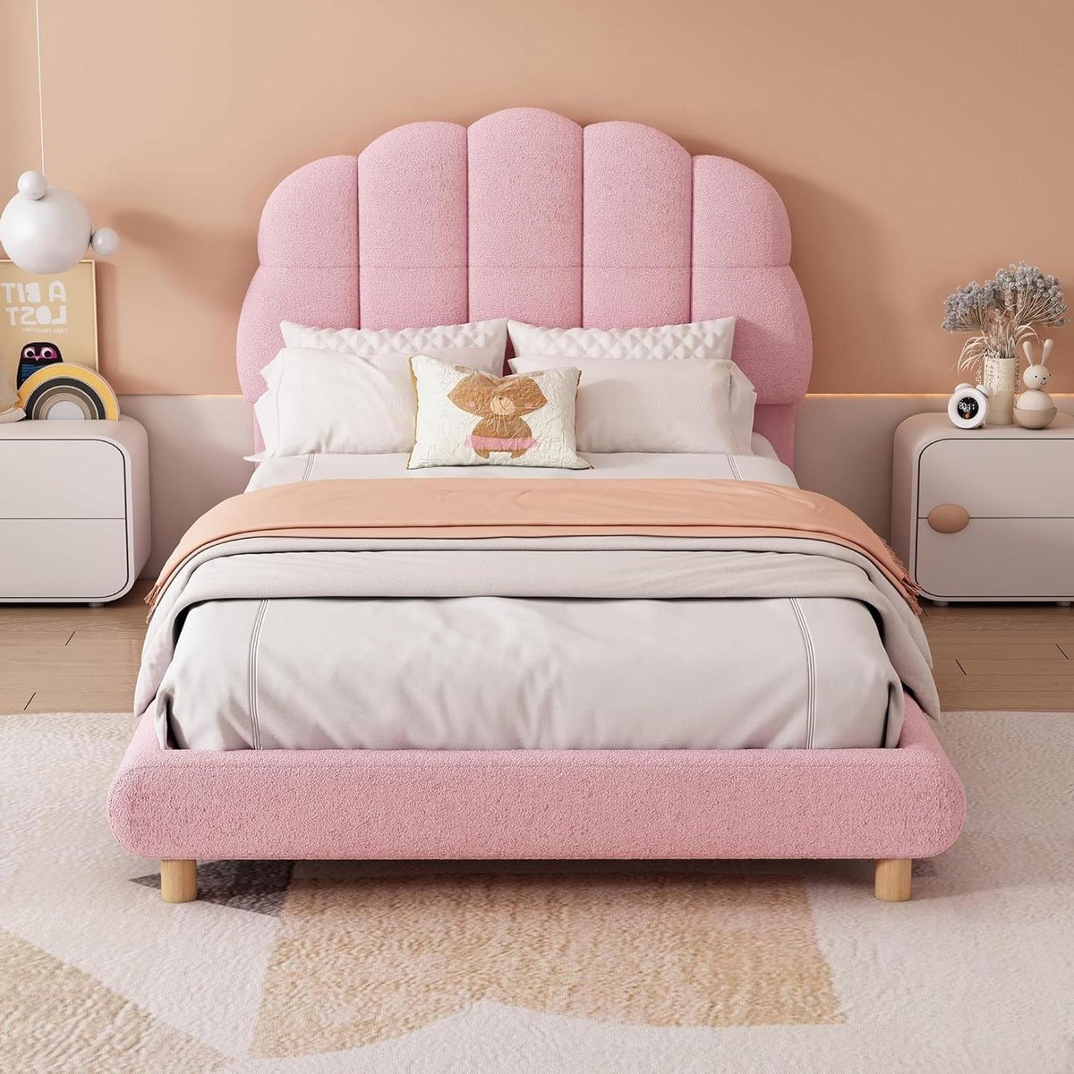 Gecapitonneerd Eenpersoonsbed - Gestoffeerd Bed Frame - Comfortabel Slapen - Verstelbaar Hoofdeinde - 90 x 200 cm - Roze