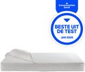 Witte babymatras met een blauw 'Beste uit de test' label van Consumentenbond.
