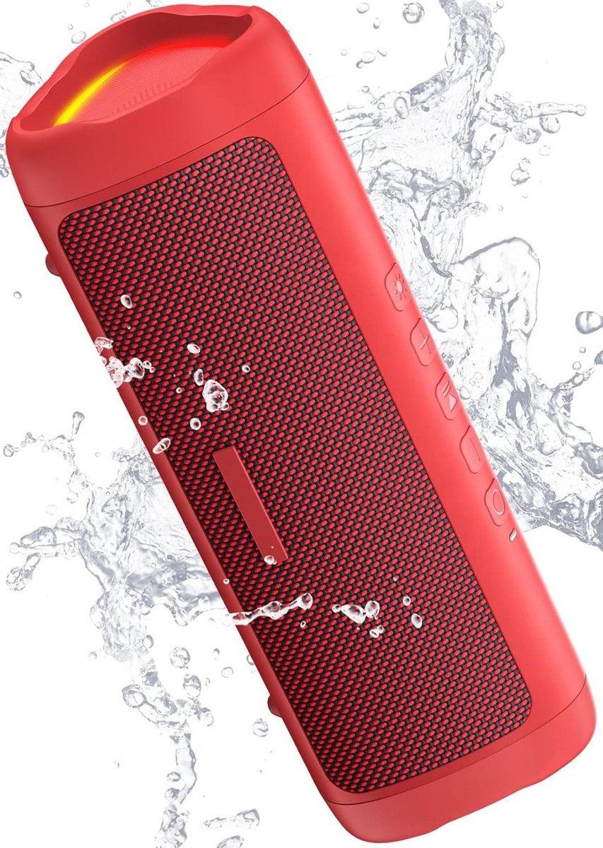 Bluetooth Speaker - Draagbare Luidspreker - Muziek Luisteren Buiten - IPX5 Waterdicht - 19.99 x 7.01 x 7.14 cm - Rood