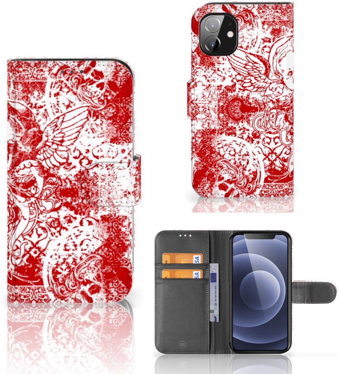 Telefoonhoesje met Naam Apple iPhone 12 Mini Angel Skull Rood