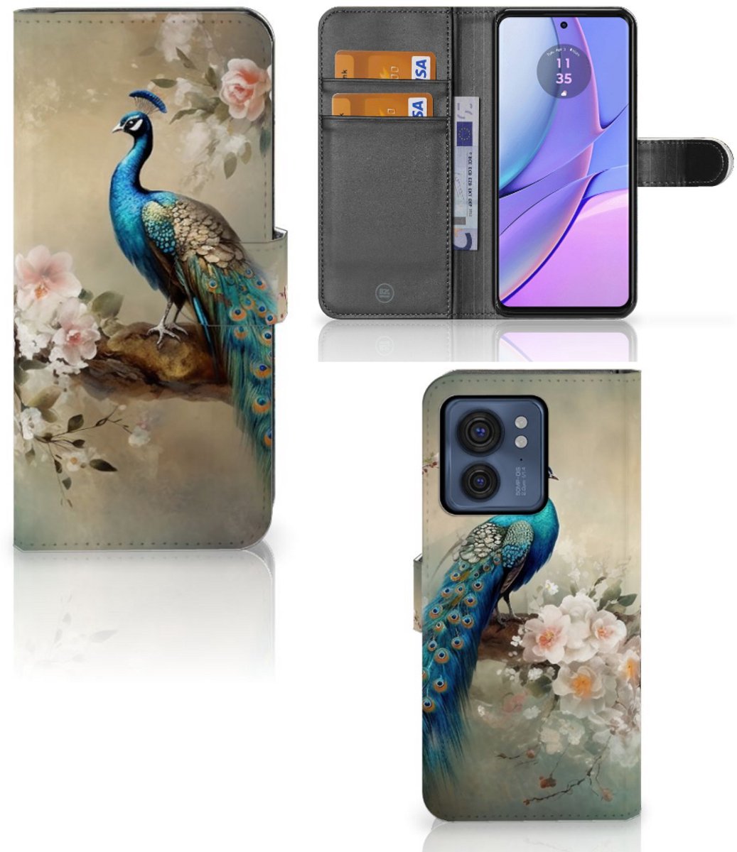 Telefoonhoesje met Pasjes voor Motorola Edge 40 Vintage Pauwen
