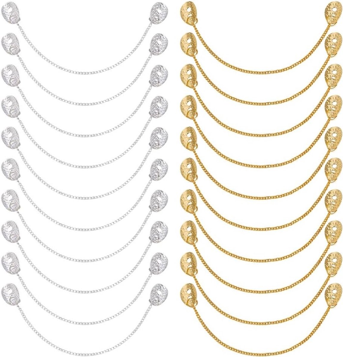 20 Stuks 2 Kleuren Kledinghangende Kettingen, 133mm Metalen Kettingen voor Kleding, Decoratieve Hangers en Naaien Accessoires in Goud en Zilver