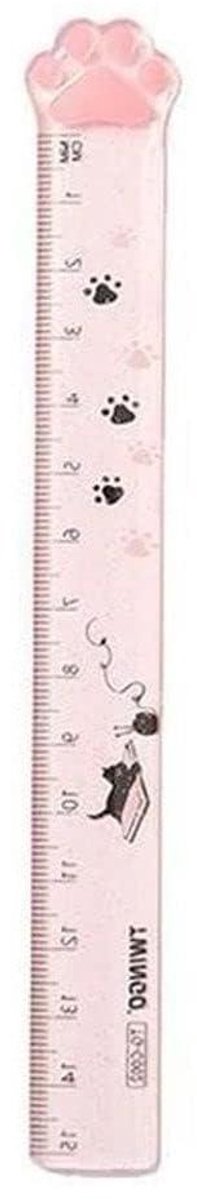 Rechte Linialen - Meetgereedschap Kunststof - Tekenen en Meten - Kat Klauw Patroon - 15 cm - Roze