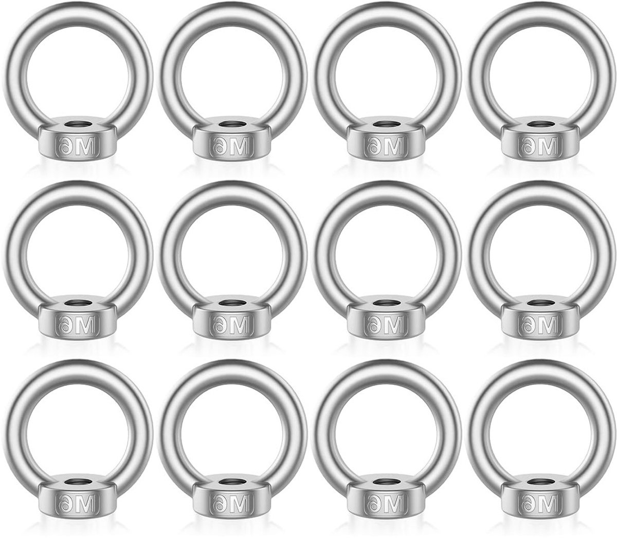 RVS Ringmoeren M6 - 12 Stuks - Duurzame Oogjes voor Tillen en Ophangen, Geschikt voor Binnen en Buiten