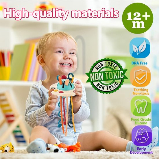 Taishengda®Babyspeelgoed 1 2 3 jaar, Montessori-speelgoed 1 jaar, sensorisch speelgoed voor baby's, bijtspeelgoed voor baby's van 6 9 18 maanden, UFO-siliconen trektouwspeelgoed, cadeau voor meisjes en jongens — afbeelding 2