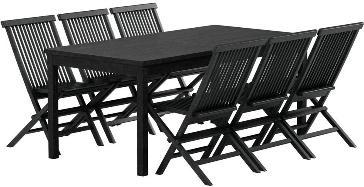 Svea - Youssef rechthoekige tuintafel - zwart + 6x Joy tuinstoelen - zwart