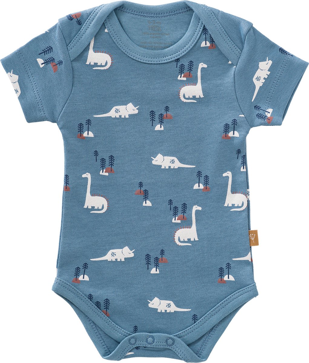 Fresk Romper met Korte Mouwen newborn - Babykleding - Biologisch Katoen - Blauw - Dino