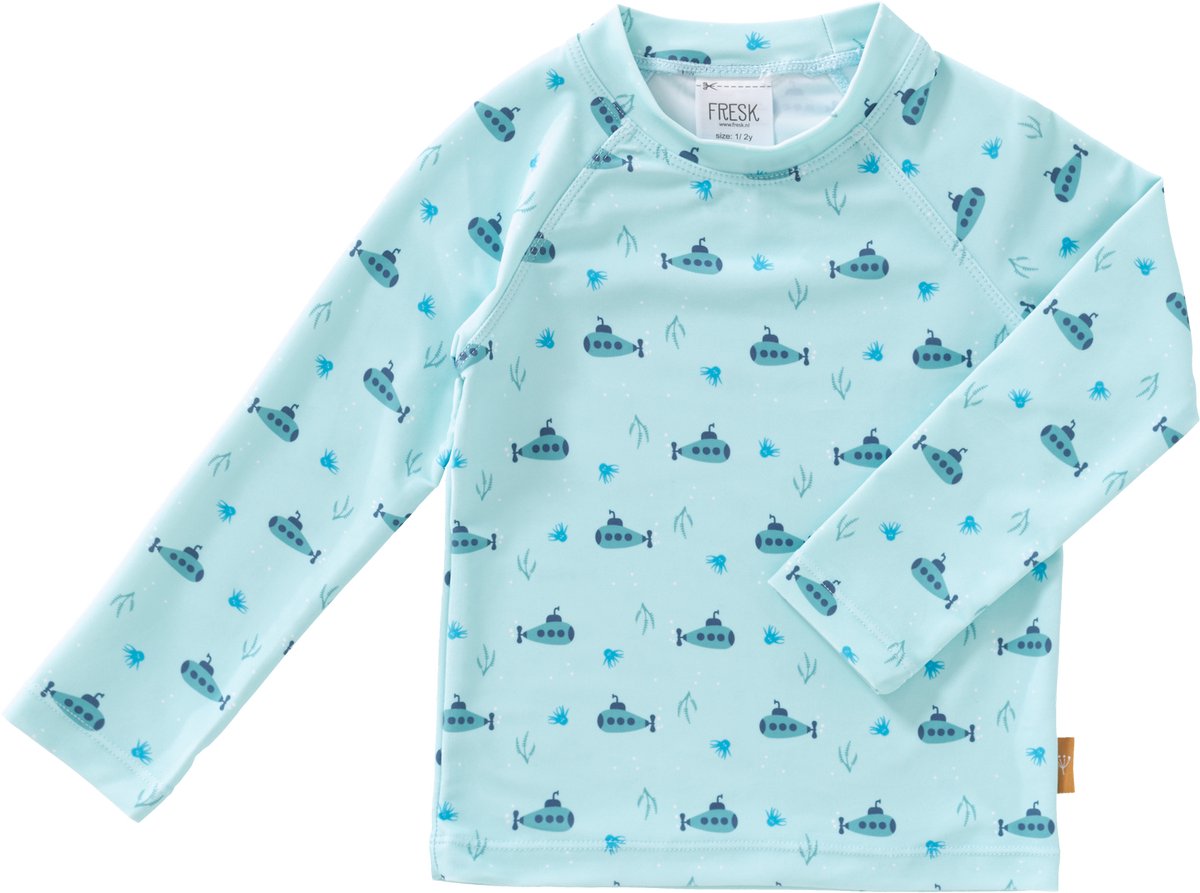 Fresk Zwemshirt 110 - Sneldrogende Zwemkleding voor Kinderen - UPF 50 - Zwemshirt voor Jongens - Zwempak met Lange Mouwen - Blauw - Submarine